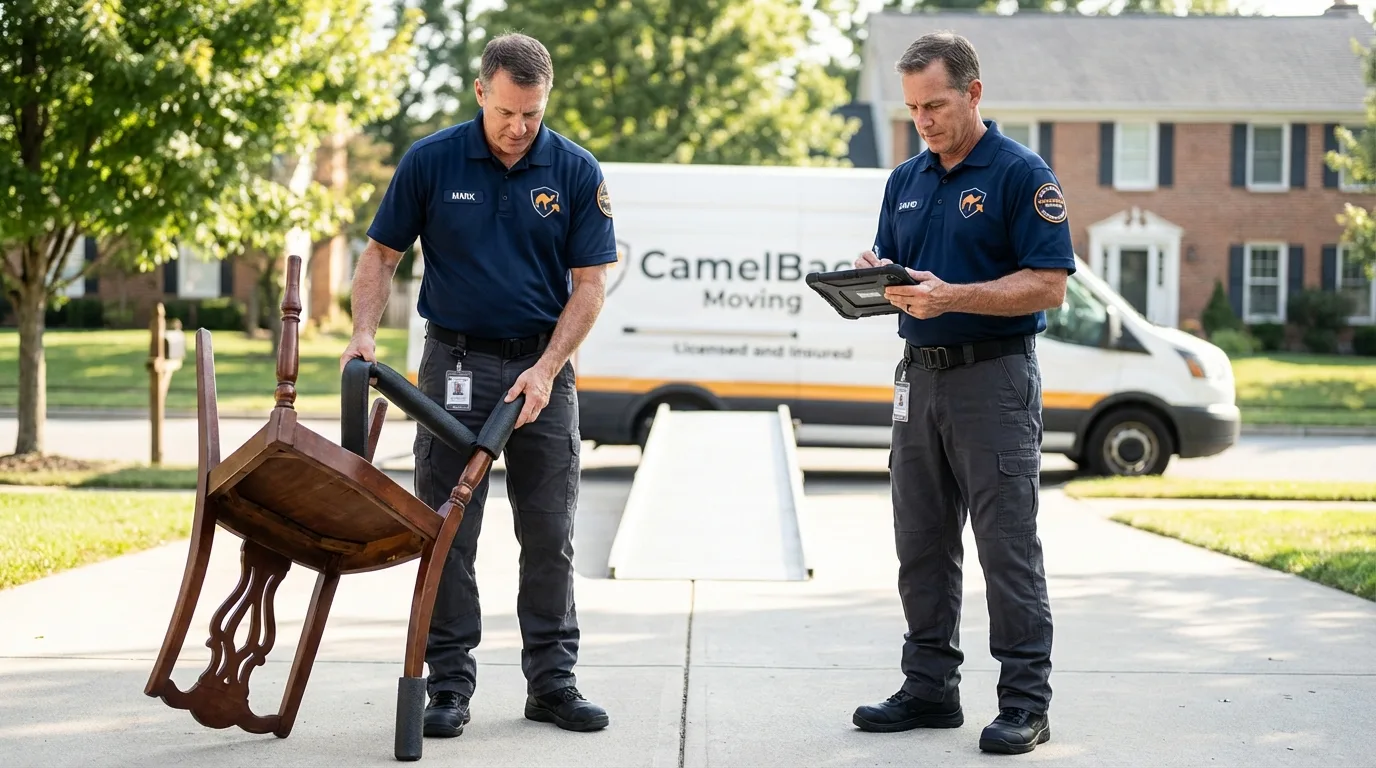 Movers inspecting furniture for damage prevention before loading in Fishkill, NY