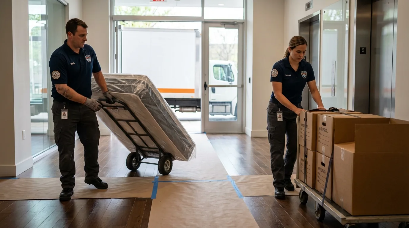 Professional apartment movers loading elevator in Fishkill, NY
